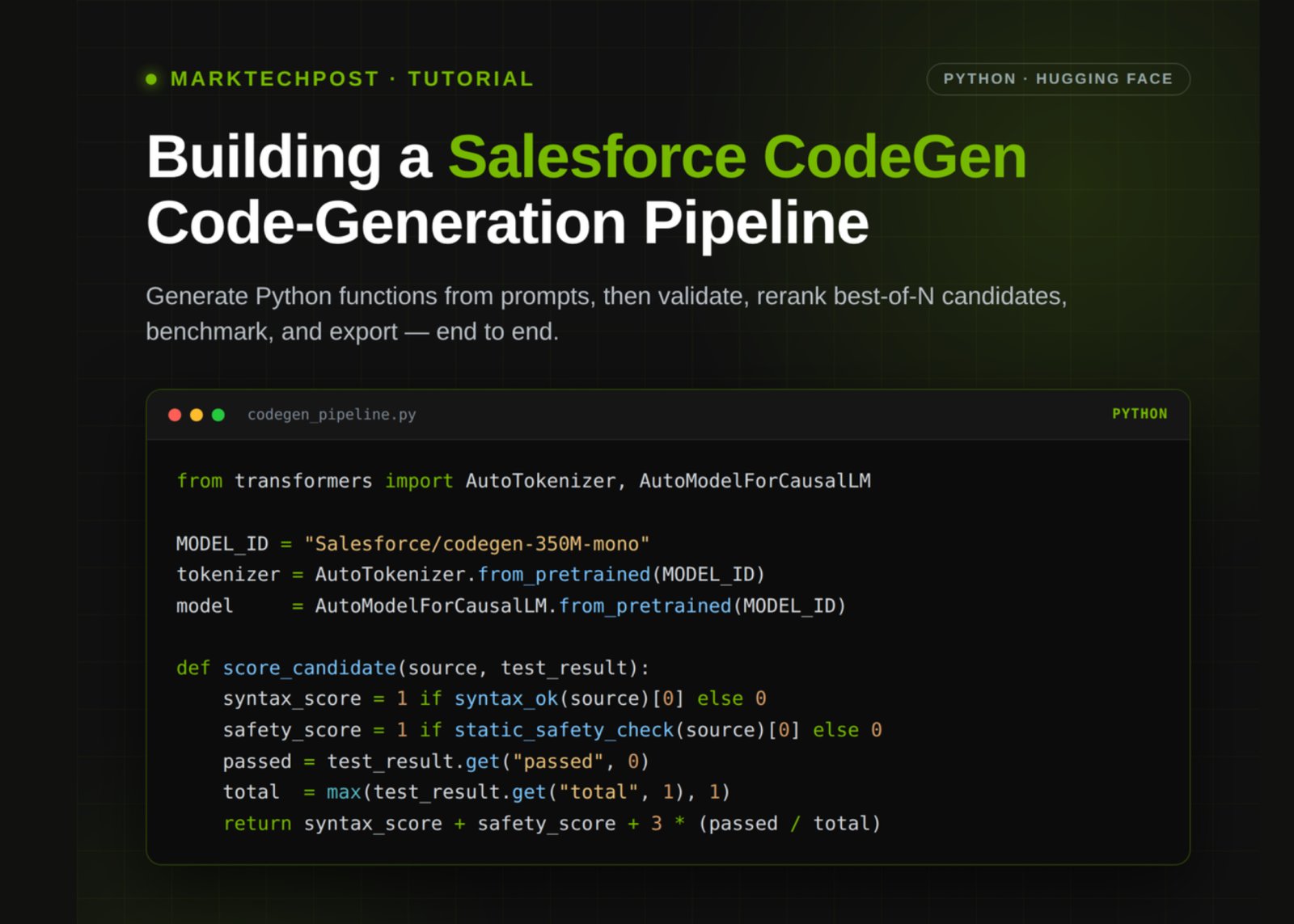 Salesforce CodeGen Tutorial: Generate, Validate, and Rerank Python Functions With Unit Tests and Safety Checks